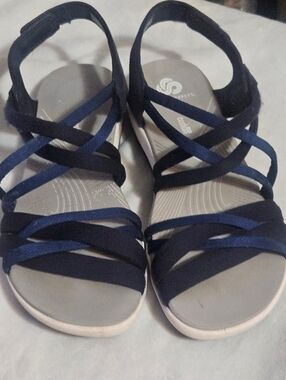 Clarks Cloudsteppers Strapy Flad Sandals Adjust Straps/Velcro Sz 7 5